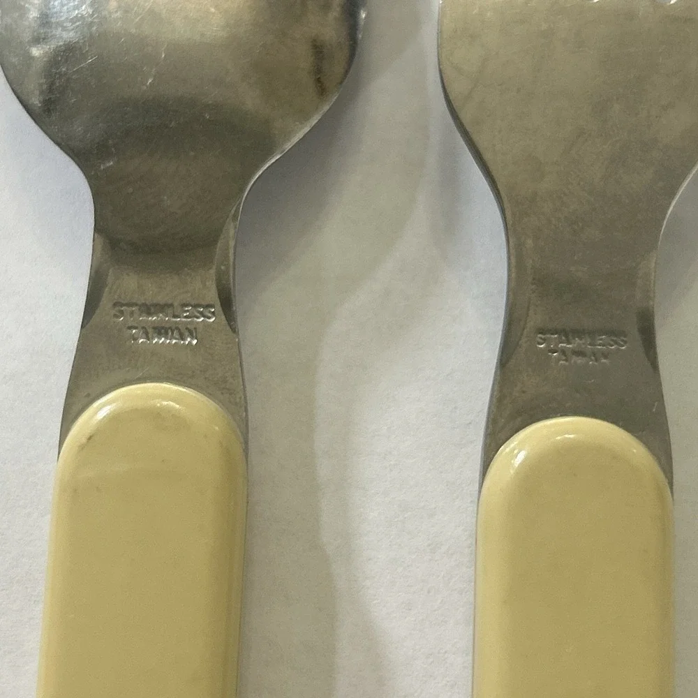 Fraser Kids 2pc Stainless Steel Spoon & Fork Set Beige Geometric Plastic Handles